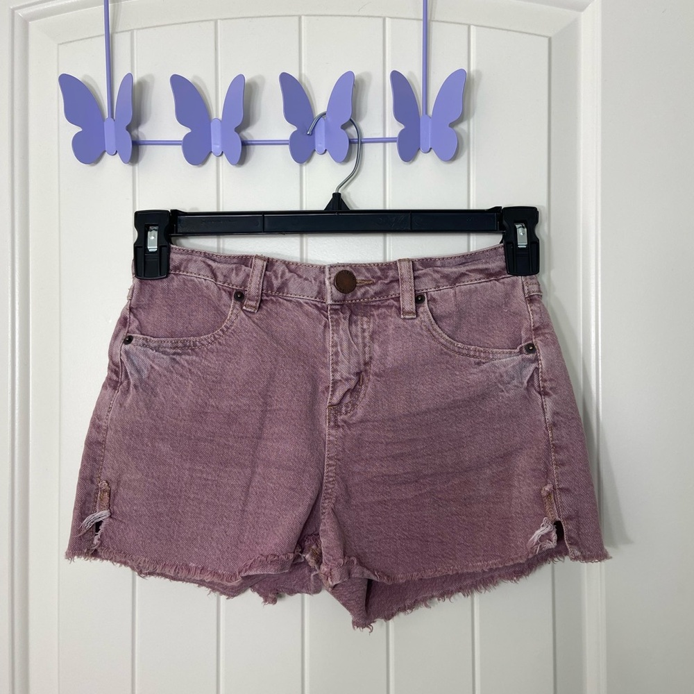 O’Neill women’s light wash maroon denim distressed hem short shorts size 25